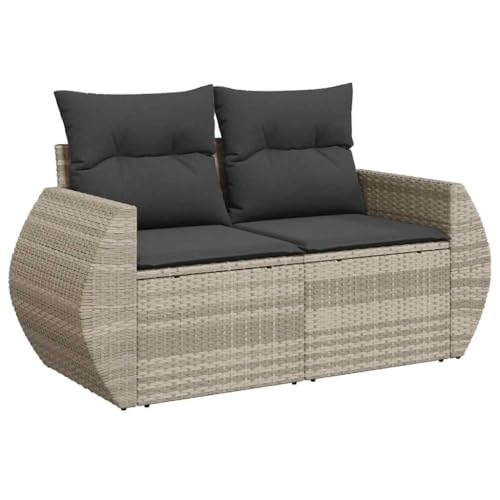 Makastle Gartensofa 2-Sitzer mit Dunkelgrau Kissen, Terrassensofa mit Rückenlehne und Stahlrahmen für Hinterhof Balkon, Hellgrau 142 x 62 x 69 cm Poly Rattan von Makastle