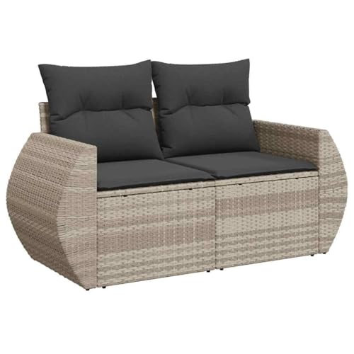 Makastle Gartensofa 2-Sitzer mit Dunkelgrau Kissen, Terrassensofa mit Stauraum und Stahlrahmen für Hinterhof Balkon, Hellgrau 142 x 62 x 69 cm Poly Rattan von Makastle