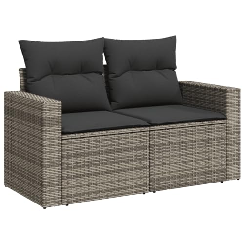Makastle Gartensofa 2-Sitzer mit Rückenlehne & Armlehne, Polyrattan-Stuhl mit Dunkelgrau Kissen für Terrasse Balkon, UV-beständig, Grau 131 x 62 x 69 cm von Makastle
