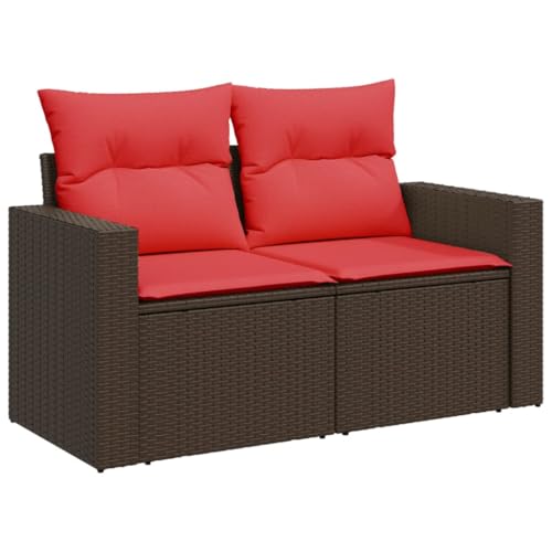 Makastle Gartensofa 2-Sitzer mit Stahlrahmen & Rot Kissen, Armlehnensofa mit Rückenlehne für Terrasse Balkon, UV-beständig, Braun 131 x 62 x 69 cm Poly Rattan Makastle Gartensofa 2-Sitzer mit Stahlrahmen & Rot Kissen, Armlehnensofa mit Rückenlehne für Terrasse Balkon, UV-beständig, Braun 131 x 62 x 69 cm Poly Rattan von Makastle