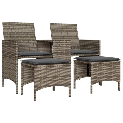 Makastle Gartensofa 2-Sitzer mit Tisch & Hockern, Freizeitsofa mit Rückenlehne & Dunkelgrau Kissen für Terrasse Balkon, Grau 126 x 59 x 82 cm Poly Rattan von Makastle