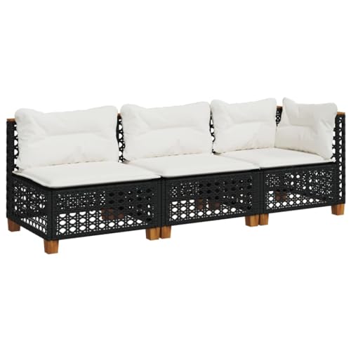 Makastle Gartensofa 3-Sitzer mit Cremeweiß Kissen, Balkonsofa mit Stahlrahmen und Holzbeine für Terrasse Hinterhof, Schwarz 190,5 x 63,5 x 62 cm Poly Rattan Makastle Gartensofa 3-Sitzer mit Cremeweiß Kissen, Balkonsofa mit Stahlrahmen und Holzbeine für Terrasse Hinterhof, Schwarz 190,5 x 63,5 x 62 cm Poly Rattan von Makastle