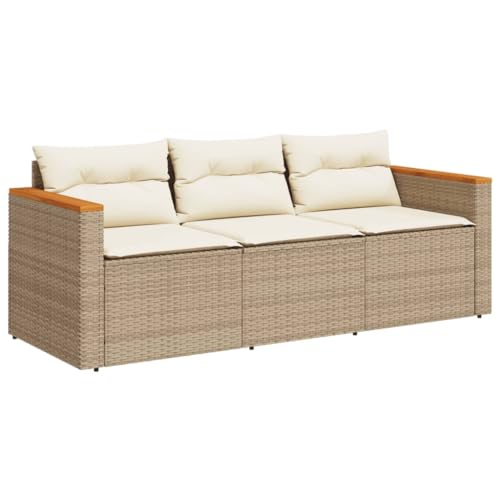 Makastle Gartensofa 3-Sitzer mit Cremeweiß Kissen, Freizeitbank mit Stahlrahmen und Holzhandläufe für Terrasse Hinterhof, Beige 177 x 65 x 66 cm Poly Rattan Makastle Gartensofa 3-Sitzer mit Cremeweiß Kissen, Freizeitbank mit Stahlrahmen und Holzhandläufe für Terrasse Hinterhof, Beige 177 x 65 x 66 cm Poly Rattan von Makastle