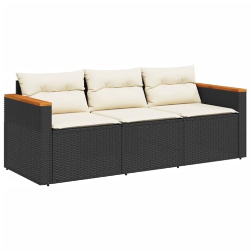 Makastle Gartensofa 3-Sitzer mit Cremeweiß Kissen, Freizeitbank mit Stahlrahmen und Holzhandläufe für Terrasse Hinterhof, Schwarz 177 x 65 x 66 cm Poly Rattan Makastle Gartensofa 3-Sitzer mit Cremeweiß Kissen, Freizeitbank mit Stahlrahmen und Holzhandläufe für Terrasse Hinterhof, Schwarz 177 x 65 x 66 cm Poly Rattan von Makastle