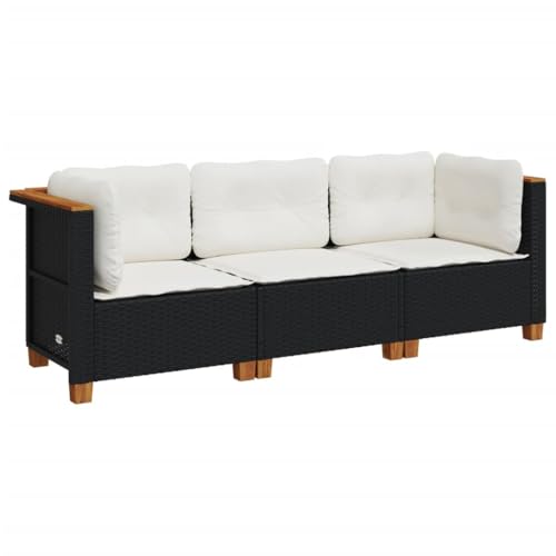 Makastle Gartensofa 3-Sitzer mit Cremeweiß Kissen, Hinterhofsofa mit Stahlrahmen und Holzfüße für Terrasse Balkon, Schwarz 190,5 x 63,5 x 62 cm Poly Rattan Makastle Gartensofa 3-Sitzer mit Cremeweiß Kissen, Hinterhofsofa mit Stahlrahmen und Holzfüße für Terrasse Balkon, Schwarz 190,5 x 63,5 x 62 cm Poly Rattan von Makastle