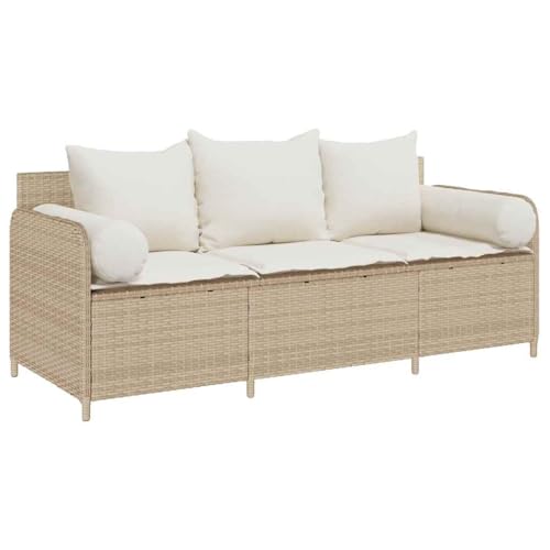 Makastle Gartensofa 3-Sitzer mit Cremeweiß Kissen, Loungesessel mit Rückenlehne und Armlehne für Terrasse Balkon, Beige 170 x 67 x 65 cm Poly Rattan Makastle Gartensofa 3-Sitzer mit Cremeweiß Kissen, Loungesessel mit Rückenlehne und Armlehne für Terrasse Balkon, Beige 170 x 67 x 65 cm Poly Rattan von Makastle