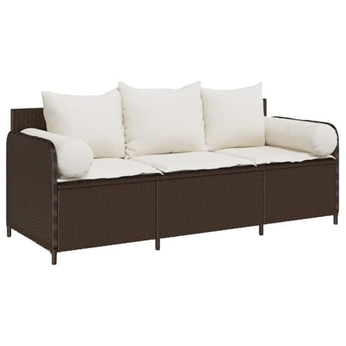 Makastle Gartensofa 3-Sitzer mit Cremeweiß Kissen, Loungesessel mit Rückenlehne und Armlehne für Terrasse Balkon, Braun 170 x 67 x 65 cm Poly Rattan Makastle Gartensofa 3-Sitzer mit Cremeweiß Kissen, Loungesessel mit Rückenlehne und Armlehne für Terrasse Balkon, Braun 170 x 67 x 65 cm Poly Rattan von Makastle