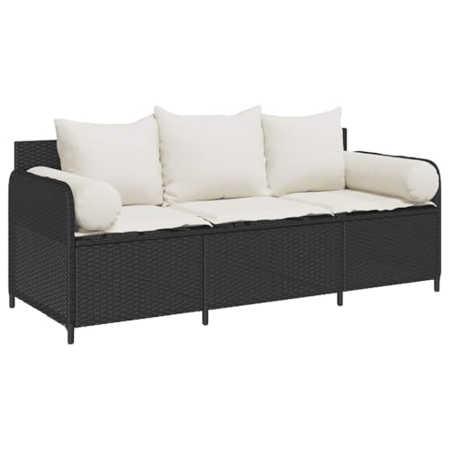 Makastle Gartensofa 3-Sitzer mit Cremeweiß Kissen, Loungesessel mit Rückenlehne und Armlehne für Terrasse Balkon, Schwarz 170 x 67 x 65 cm Poly Rattan Makastle Gartensofa 3-Sitzer mit Cremeweiß Kissen, Loungesessel mit Rückenlehne und Armlehne für Terrasse Balkon, Schwarz 170 x 67 x 65 cm Poly Rattan von Makastle