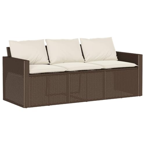 Makastle Gartensofa 3-Sitzer mit Cremeweiß Kissen, Terrassensofa mit Stahlrahmen und Armlehne für Balkon Hinterhof, Braun 177 x 70 x 68 cm Poly Rattan Makastle Gartensofa 3-Sitzer mit Cremeweiß Kissen, Terrassensofa mit Stahlrahmen und Armlehne für Balkon Hinterhof, Braun 177 x 70 x 68 cm Poly Rattan von Makastle
