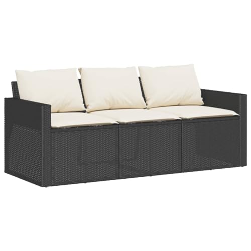 Makastle Gartensofa 3-Sitzer mit Cremeweiß Kissen, Terrassensofa mit Stahlrahmen und Armlehne für Balkon Hinterhof, Schwarz 177 x 70 x 68 cm Poly Rattan Makastle Gartensofa 3-Sitzer mit Cremeweiß Kissen, Terrassensofa mit Stahlrahmen und Armlehne für Balkon Hinterhof, Schwarz 177 x 70 x 68 cm Poly Rattan von Makastle