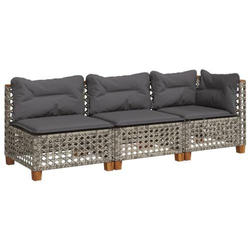 Makastle Gartensofa 3-Sitzer mit Dunkelgrau Kissen, Balkonsofa mit Stahlrahmen und Holzbeine für Terrasse Hinterhof, Grau 190,5 x 63,5 x 62 cm Poly Rattan Makastle Gartensofa 3-Sitzer mit Dunkelgrau Kissen, Balkonsofa mit Stahlrahmen und Holzbeine für Terrasse Hinterhof, Grau 190,5 x 63,5 x 62 cm Poly Rattan von Makastle