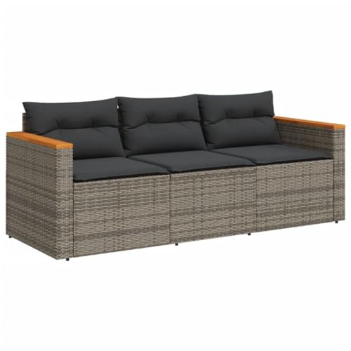Makastle Gartensofa 3-Sitzer mit Dunkelgrau Kissen, Freizeitbank mit Stahlrahmen und Holzhandläufe für Terrasse Hinterhof, Grau 177 x 65 x 66 cm Poly Rattan Makastle Gartensofa 3-Sitzer mit Dunkelgrau Kissen, Freizeitbank mit Stahlrahmen und Holzhandläufe für Terrasse Hinterhof, Grau 177 x 65 x 66 cm Poly Rattan von Makastle