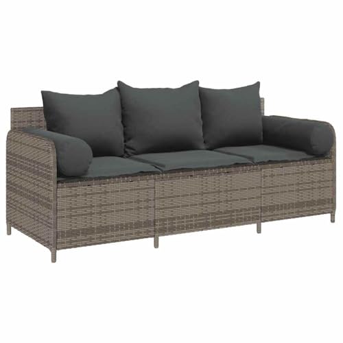 Makastle Gartensofa 3-Sitzer mit Dunkelgrau Kissen, Loungesessel mit Rückenlehne und Armlehne für Terrasse Balkon, Grau 170 x 67 x 65 cm Poly Rattan Makastle Gartensofa 3-Sitzer mit Dunkelgrau Kissen, Loungesessel mit Rückenlehne und Armlehne für Terrasse Balkon, Grau 170 x 67 x 65 cm Poly Rattan von Makastle