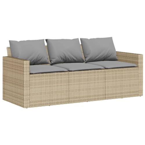 Makastle Gartensofa 3-Sitzer mit Hellgrau Kissen, Terrassensofa mit Stahlrahmen und Armlehne für Balkon Hinterhof, Beige 177 x 70 x 68 cm Poly Rattan Makastle Gartensofa 3-Sitzer mit Hellgrau Kissen, Terrassensofa mit Stahlrahmen und Armlehne für Balkon Hinterhof, Beige 177 x 70 x 68 cm Poly Rattan von Makastle