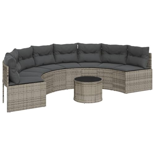 Makastle Gartensofa Halbrundes mit Dunkelgrau Kissen & Glastisch, Polyrattan-Stuhl mit Rückenlehne & Stahlrahmen für Terrasse Balkon, Grau 287 x 70 cm Makastle Gartensofa Halbrundes mit Dunkelgrau Kissen & Glastisch, Polyrattan-Stuhl mit Rückenlehne & Stahlrahmen für Terrasse Balkon, Grau 287 x 70 cm von Makastle