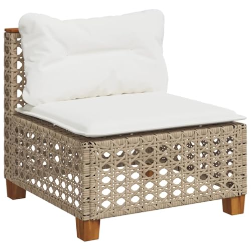 Makastle Gartensofa mit Netzrückenlehne und Holzfüße, Balkonsofa mit Stahlrahmen und Kissen für Terrasse Hinterhof, Beige 63,5 x 63,5 x 62 cm Poly Rattan von Makastle