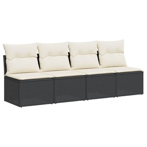 Makastle Gartensofa mit Rückenlehne 4er Set, Polyrattan-Stuhl mit Stahlrahmen & Cremeweiß Kissen für Terrasse Balkon, UV-beständig, Schwarz 220 x 62 x 69 cm Makastle Gartensofa mit Rückenlehne 4er Set, Polyrattan-Stuhl mit Stahlrahmen & Cremeweiß Kissen für Terrasse Balkon, UV-beständig, Schwarz 220 x 62 x 69 cm von Makastle