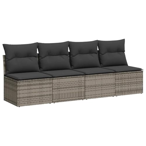 Makastle Gartensofa mit Rückenlehne 4er Set, Polyrattan-Stuhl mit Stahlrahmen & Dunkelgrau Kissen für Terrasse Balkon, UV-beständig, Grau 220 x 62 x 69 cm von Makastle