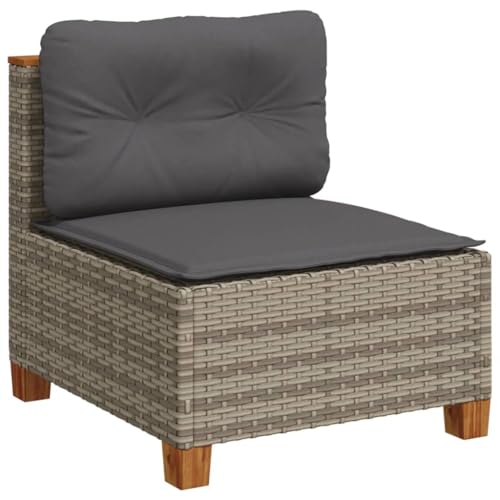 Makastle Gartensofa mit Rückenlehne und Stahlrahmen, Loungesessel mit Dunkelgrau Kissen für Terrasse Balkon, Grau 63,5 x 63,5 x 62 cm Poly Rattan von Makastle