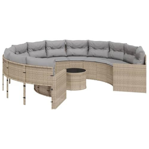 Makastle Gartensofa runder mit Hellgrau Kissen & Glastisch, Polyrattan-Stuhl mit Rückenlehne und Armlehnen für Terrasse Balkon, Beige 287 x 70 cm Makastle Gartensofa runder mit Hellgrau Kissen & Glastisch, Polyrattan-Stuhl mit Rückenlehne und Armlehnen für Terrasse Balkon, Beige 287 x 70 cm von Makastle