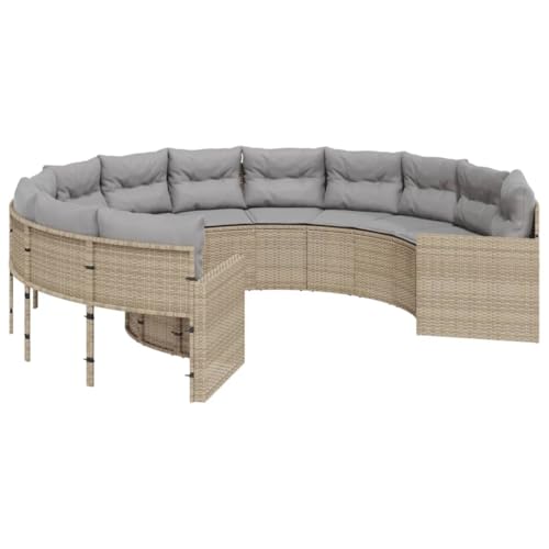 Makastle Gartensofa runder mit Hellgrau Kissen & Stahlrahmen, Polyrattan-Stuhl mit Rückenlehne und Armlehnen für Terrasse Balkon, Beige 287 x 70 cm Makastle Gartensofa runder mit Hellgrau Kissen & Stahlrahmen, Polyrattan-Stuhl mit Rückenlehne und Armlehnen für Terrasse Balkon, Beige 287 x 70 cm von Makastle