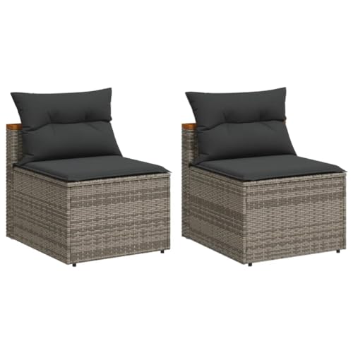 Makastle Gartensofas mit Rückenlehne 2er Set, Freizeitsofa mit Metallrahmen & Dunkelgrau Sitzkissen für Terrasse Balkon, Grau 54 x 64 x 54 cm Poly Rattan Makastle Gartensofas mit Rückenlehne 2er Set, Freizeitsofa mit Metallrahmen & Dunkelgrau Sitzkissen für Terrasse Balkon, Grau 54 x 64 x 54 cm Poly Rattan von Makastle