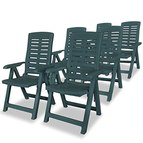 Makastle Gartenstühle Klappbar, 6er Set, Liegestühle mit 7-Fach Verstellbar Rückenlehne für Balkon Terrasse, Atmungsaktiv, Kunststoff 60 x 61 x 108 cm Grün von Makastle