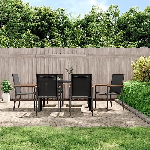 Makastle Gartenstühle aus Textilene, 6er Set, Esszimmerstuhl mit Stahlrahmen für Strand, Terrasse, Unterstützt 110 kg, UV-Schutz, Schwarz 55x61,5x90 cm Stahl Makastle Gartenstühle aus Textilene, 6er Set, Esszimmerstuhl mit Stahlrahmen für Strand, Terrasse, Unterstützt 110 kg, UV-Schutz, Schwarz 55x61,5x90 cm Stahl von Makastle
