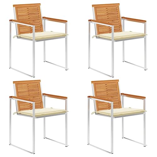 Makastle Gartenstühle mit Cremeweiß Kissen, 4er Set, Esszimmerstühle mit Rückenlehne für Balkon, Terrasse, Rostfrei und UV-beständig, Braun 60 x 56 x 85 cm Stahl von Makastle