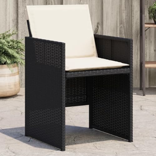 Makastle Gartenstühle mit Klappbare Rückenlehne, 4er Set, Armlehnensessel mit Cremeweiß Kissen für Balkon & Terrasse, Schwarz 50.5 x 54 x 79 cm Poly Rattan von Makastle