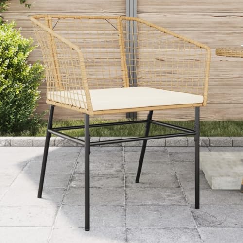 Makastle Gartenstühle mit Netzrückenlehne, Kissen, 2er Set, Polyrattan-Stuhl mit Metallrahmen für Balkon, Terrasse, Atmungsaktiv, Braun 62 x 63 x 83 cm Stahl von Makastle