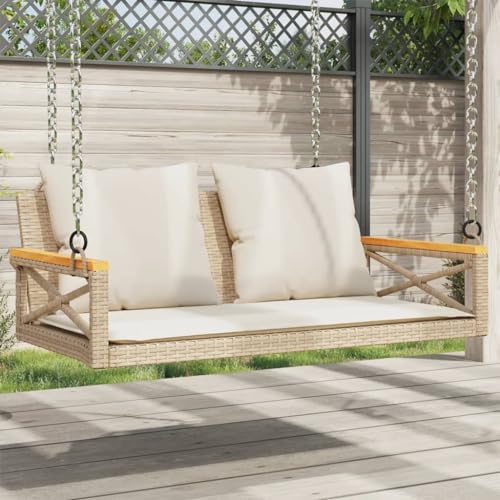 Makastle Hängebank mit Cremeweiß Kissen, Freizeitbank mit Metallrahmen für Terrasse, Balkon, Park, Einfache Wartung, Beige 109x62x40 cm Poly Rattan Makastle Hängebank mit Cremeweiß Kissen, Freizeitbank mit Metallrahmen für Terrasse, Balkon, Park, Einfache Wartung, Beige 109x62x40 cm Poly Rattan von Makastle