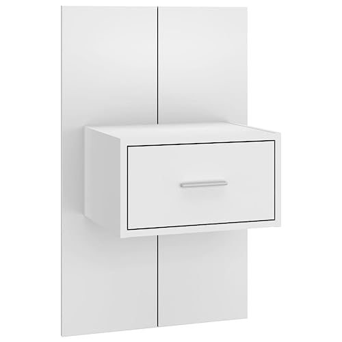 Makastle Hängend Nachttisch Nachtschrank Wandregal Nachtkommode mit 1 Schublade, Hochglanz-Weiß Holzwerkstoff von Makastle