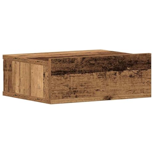 Makastle Hängender Nachttisch mit Schublade, Wandrega Rechteckig für Schreibtischlampe Bilderrahmen, Altholz-Optik 40x32x15 cm Holzwerkstoff von Makastle