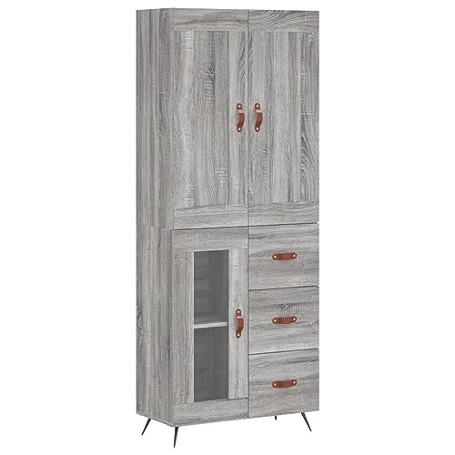 Makastle Highboard mit 3 Schubladen und 5 Fächer, Kommode mit 3 Türen aus Kunstleder für Wohnzimmer Eingang, Grau Sonoma 69,5x34x180 cm Holzwerkstoff Makastle Highboard mit 3 Schubladen und 5 Fächer, Kommode mit 3 Türen aus Kunstleder für Wohnzimmer Eingang, Grau Sonoma 69,5x34x180 cm Holzwerkstoff von Makastle