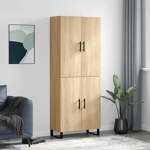 Makastle Highboard mit 4 Türen und 6 Ablage, Anrichte mit Tischbeine aus Metall, Standschrank für Wohnzimmer, Korridor, Schlafzimmer, Küche, Sonoma-Eiche 69,5x34x180 cm Holzwerkstoff Makastle Highboard mit 4 Türen und 6 Ablage, Anrichte mit Tischbeine aus Metall, Standschrank für Wohnzimmer, Korridor, Schlafzimmer, Küche, Sonoma-Eiche 69,5x34x180 cm Holzwerkstoff von Makastle