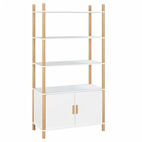 Makastle Highboard mit Türen & Fächern, Sideboard Hochschrank Küchenschrank Bücherschrank Bücherregal Schrank für Wohnzimmer Küche Esszimmer, Weiß 80x40x153 cm Holzwerkstoff von Makastle