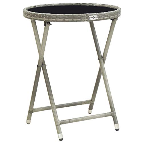 Makastle Klappbar rund Beistelltisch aus Poly Rattan und Hartglas, Gartentisch Kaffeetisch Klein Balkontisch wetterfest pflegeleicht für Balkon Garten Terrasse Wohnzimmer, Ø 60 x 75 cm von Makastle