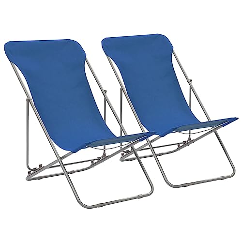 Makastle Klappbare Strandstühle 2er Set, Gartenstühle mit 3-Fach Verstellbare für Balkon, Terrasse, Rostfrei, Stahl & Oxford-Gewebe 75 x 57 x 99 cm Blau von Makastle