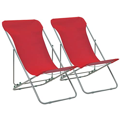 Makastle Klappbare Strandstühle 2er Set, Gartenstühle mit 3-Fach Verstellbare für Balkon, Terrasse, Rostfrei, Stahl & Oxford-Gewebe 75 x 57 x 99 cm Rot von Makastle
