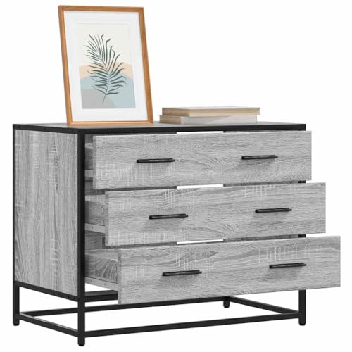 Makastle Kommode Schrank mit 3 Schubladen, Sideboard Aufbewahrungsschrank Aufbewahrungsmöbel Standschrank Beistellschrank, Grau Sonoma 70x41x56 cm Holzwerkstoff von Makastle