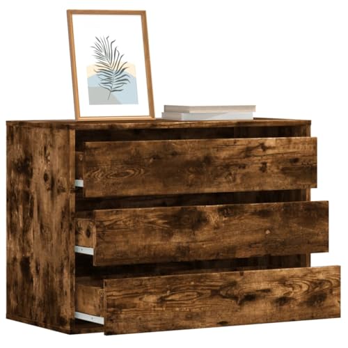 Makastle Kommode Schrank mit 3 Schubladen, Sideboard Aufbewahrungsschrank Aufbewahrungsmöbel Standschrank Beistellschrank, Räuchereiche 80x41x58 cm Holzwerkstoff von Makastle