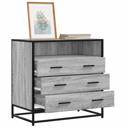 Makastle Kommode Schrank mit 3 Schubladen & 1 offenen Fäch, Sideboard Aufbewahrungsschrank Aufbewahrungsmöbel Standschrank Beistellschrank, Grau Sonoma 70x41x70 cm Holzwerkstoff von Makastle