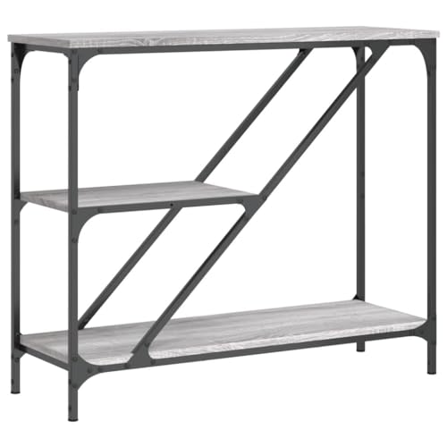 Makastle Konsolentisch mit 3 Ablagen, Eingangstisch, Schmaler Sofatisch für Wohnzimmer, Schlafzimmer, Platzsparend, 88,5x30x75 cm Grau Sonoma Holzwerkstoff von Makastle