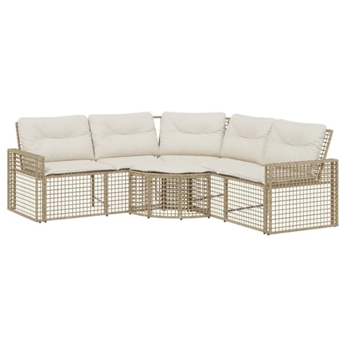 Makastle L-förmiges Gartensofa mit Cremeweiß Kissen, Terrassensofa mit Fußbank & Mesh-Rahmen für Hinterhof Balkon, Beige 208 x 208 x 80 cm Poly Rattan von Makastle