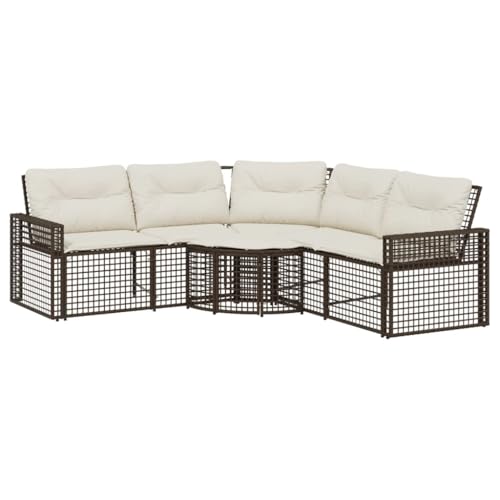 Makastle L-förmiges Gartensofa mit Cremeweiß Kissen, Terrassensofa mit Fußbank & Mesh-Rahmen für Hinterhof Balkon, Braun 208 x 208 x 80 cm Poly Rattan von Makastle