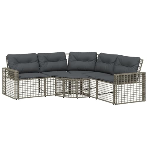 Makastle L-förmiges Gartensofa mit Dunkelgrau Kissen, Terrassensofa mit Fußbank & Mesh-Rahmen für Hinterhof Balkon, Grau 208 x 208 x 80 cm Poly Rattan von Makastle
