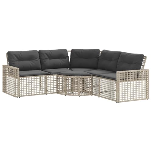 Makastle L-förmiges Gartensofa mit Dunkelgrau Kissen, Terrassensofa mit Fußbank & Mesh-Rahmen für Hinterhof Balkon, Hellgrau 208 x 208 x 80 cm Poly Rattan von Makastle