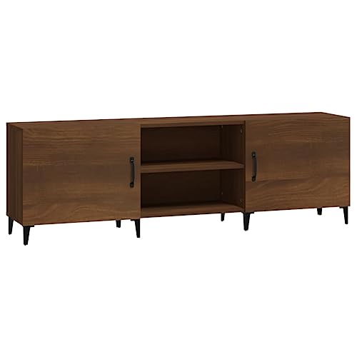 Makastle Lowboard TV Schrank mit Fächer und Ablage, Fernsehschrank TV-Board TV-Bank Fernsehtisch für Wohnzimmer, Braun Eichen-Optik 150x30x50 cm Holzwerkstoff von Makastle