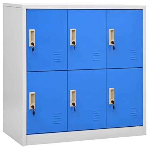Makastle Metall Umkleideschrank Fächerschrank Schließfachschränk mit 6 Fächern, Metallschrank Mehrzweckschrank Garderobe für Schulen und Büros, Hellgrau und Blau 90x45x92,5 cm Stahl von Makastle
